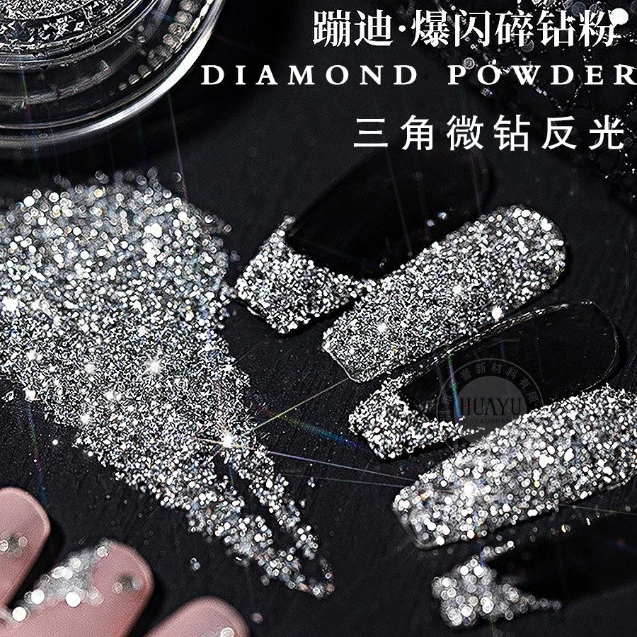 1box Shiny Reflective Diamond Nail Glitter Powder Silver Holographic Micro Drill Dazzling Crystal Gel Polish Manicure Pigment Du