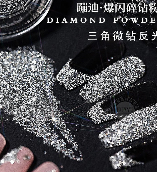 1box Shiny Reflective Diamond Nail Glitter Powder Silver Holographic Micro Drill Dazzling Crystal Gel Polish Manicure Pigment Du