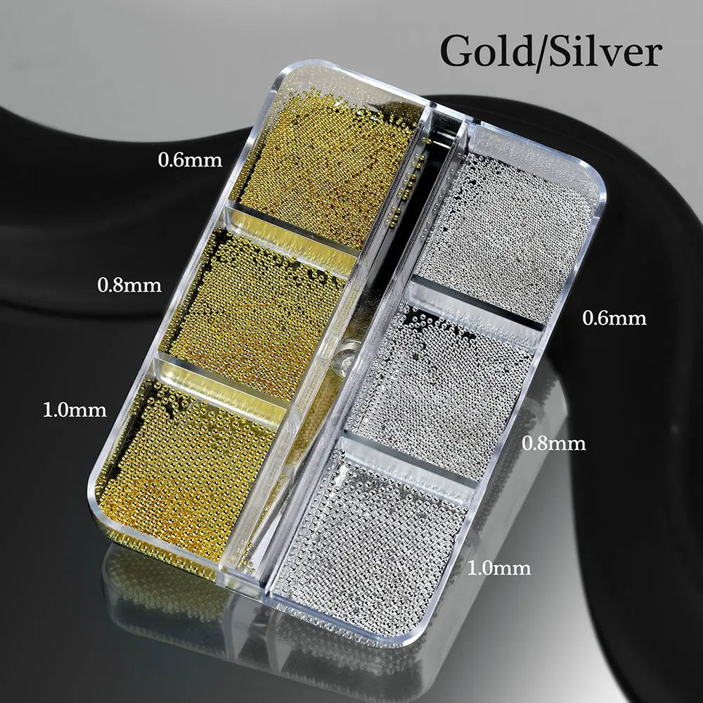 12Grid Gold/Silver Mini Caviar Beads Nail Art Decorations Metal Micro Balls Nail Charm with Magnetic Pen 3D Mini Caviar Nail Gem
