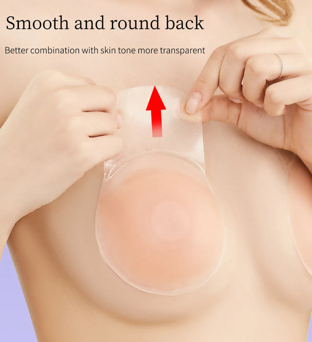 2 Pieces/Set of Circular Flower Shaped Women's Silicone Pull-Up Chest Patch Ultra-Thin Anti Convex Solid Adhesive Chest Patch