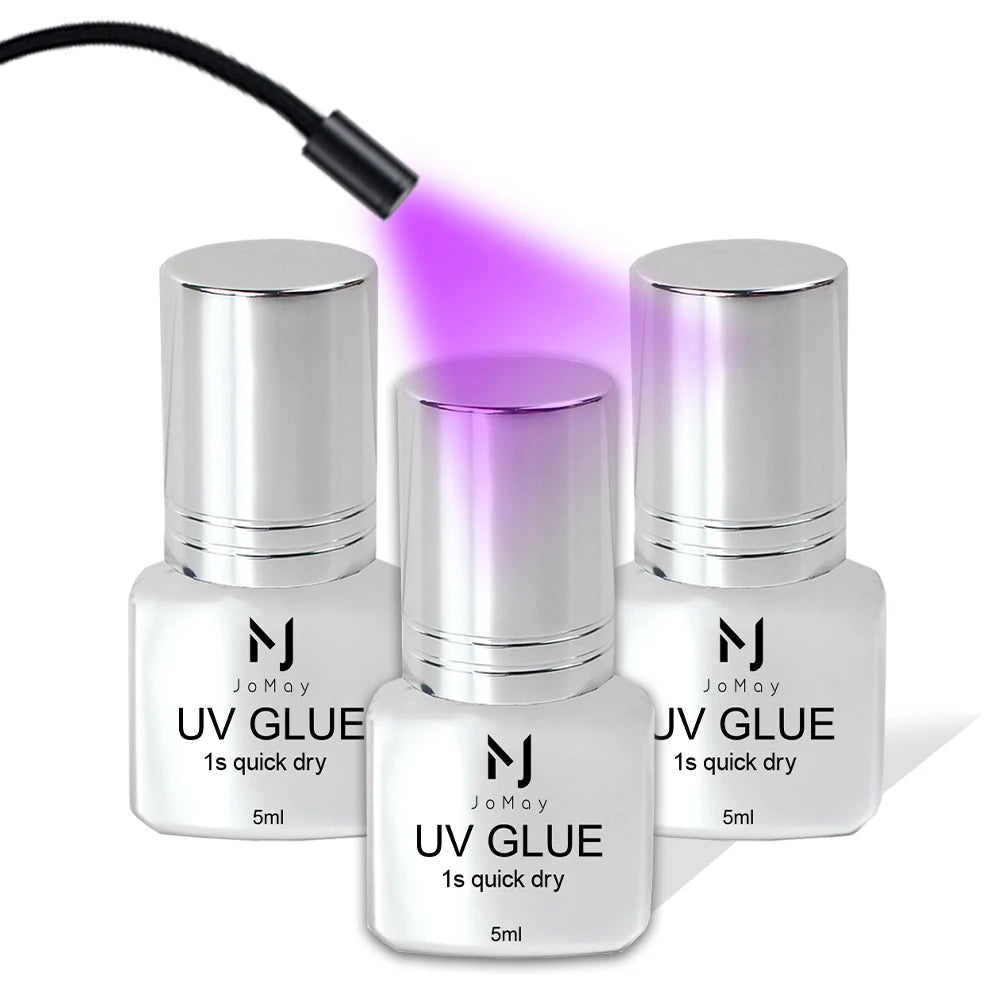 JOMAY UV Glue Lash Glue Extra Strong Eyelash Glue Extension Supplies UV Glue 5ML Waterproof Adhesive 3 bottles