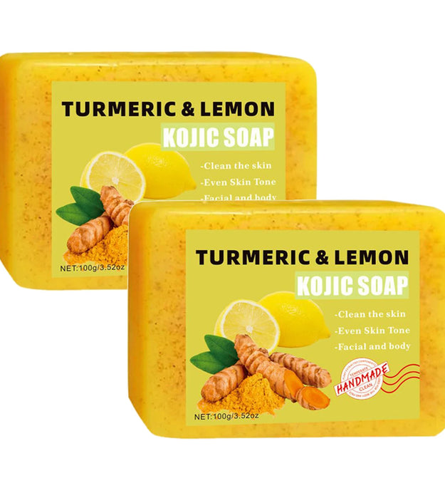 1/2PCs Lemon Turmeric Kojic Acid Soap Bar, Turmeric Soap Bar Brighten Even Skin Vitamin E, Gentle Lemon Soap For Face, Body Wash