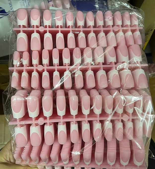 120Pcs Medium Long Square Acrylic French Fake Nails Full Cover Wearable French Press on Nails for Women Mixed Size False Nails