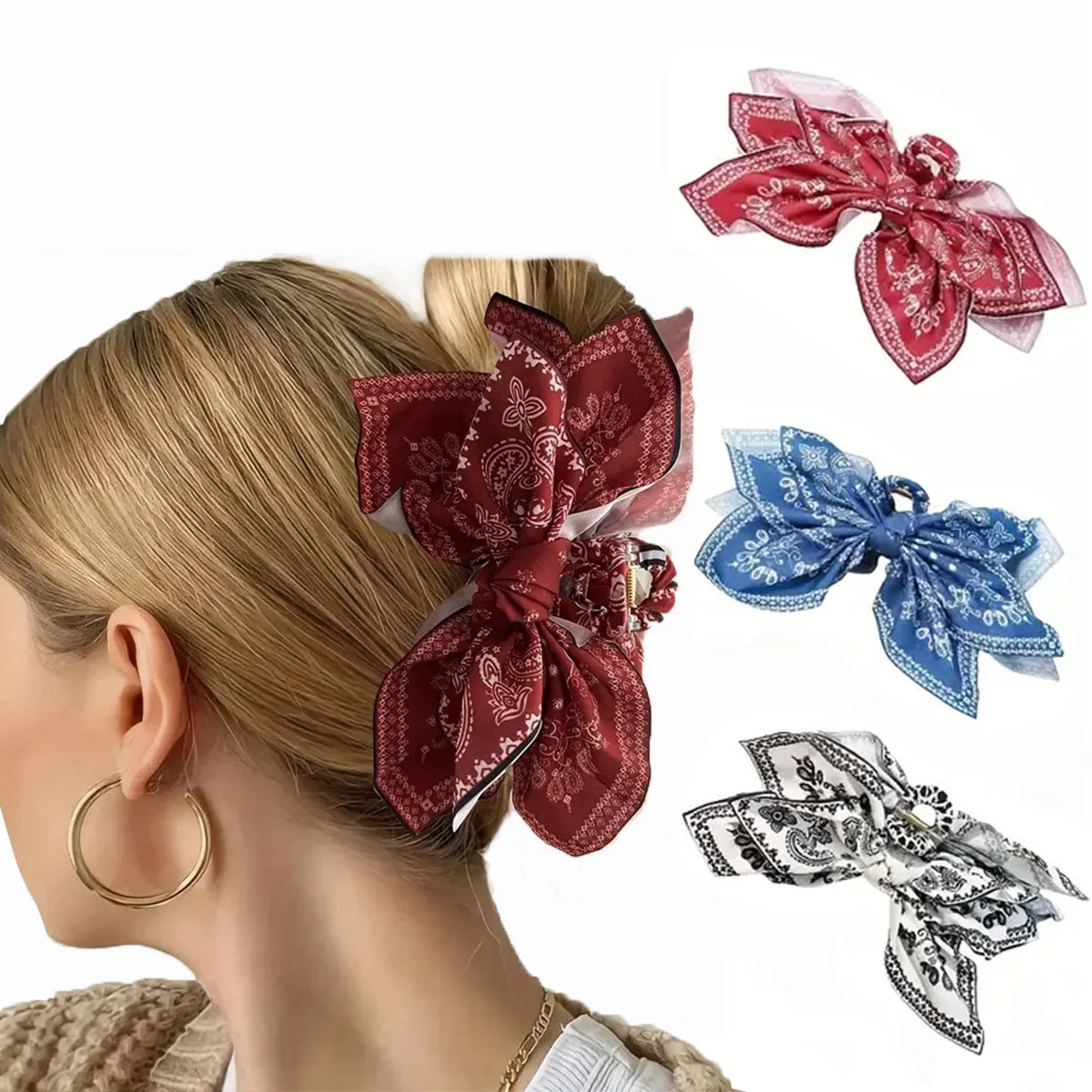 1pc new double-sided cashew flower love grabbing clip butterfly knot hair clip summer vacation shark clip fashion - BlissFully