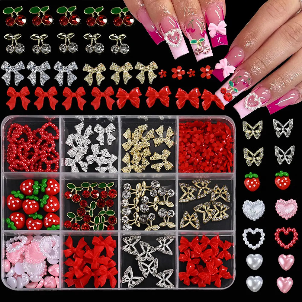120pcs/box 3D Gold Bow Butterfly Nail Metal Charms Shiny Cute Bowtie/Diamond Star Nail Jewelry 120 Luxury Nail Art Supplies #RE4