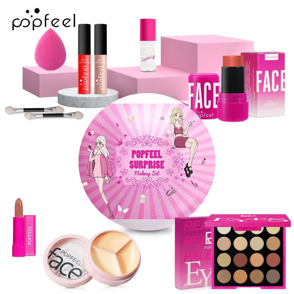 POPFEEL Surprise Makeup Ball Set - 9-Piece Makeup Kit with Eyeshadows and Lipsticks, Perfect Pink Gift for Girls,Ideal Christmas