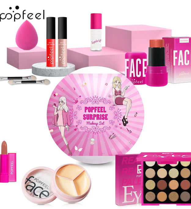 POPFEEL Surprise Makeup Ball Set - 9-Piece Makeup Kit with Eyeshadows and Lipsticks, Perfect Pink Gift for Girls,Ideal Christmas