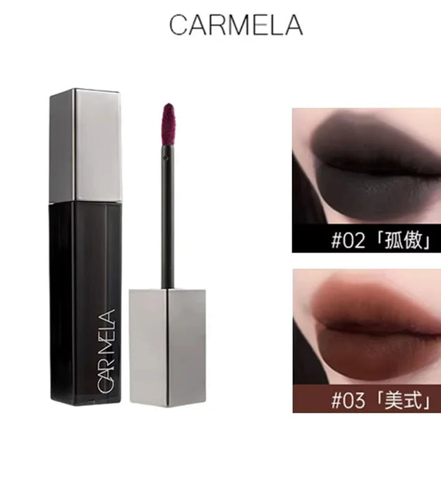 CARMELA Lipstick Matte Velvet Goth Smoky Grey Black Nude Lipclay High Colors Non-stick Cup Long-lasting Lips Tint Cosmetics