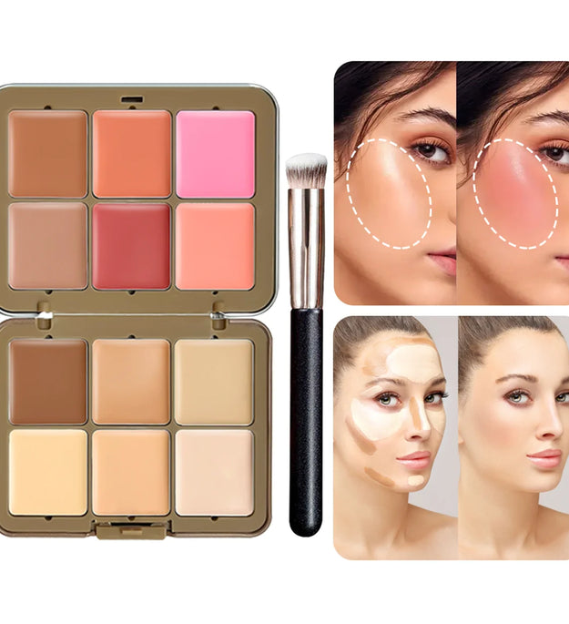 12-color Plum Blossom Concealer with Makeup brush Set Brightening blush Multi-function makeup tray Poker iron case portable