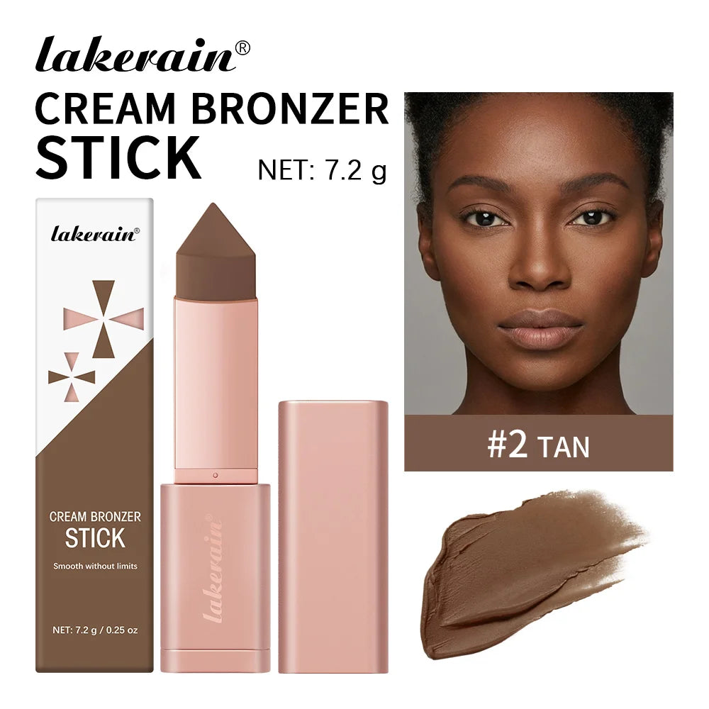 Lakerain Bronzer Cream Stick 3D Makeup Effect Improve Fine Lines Brightening & Grooming 2 IN 1 Bronzer Cream for All Skin Types