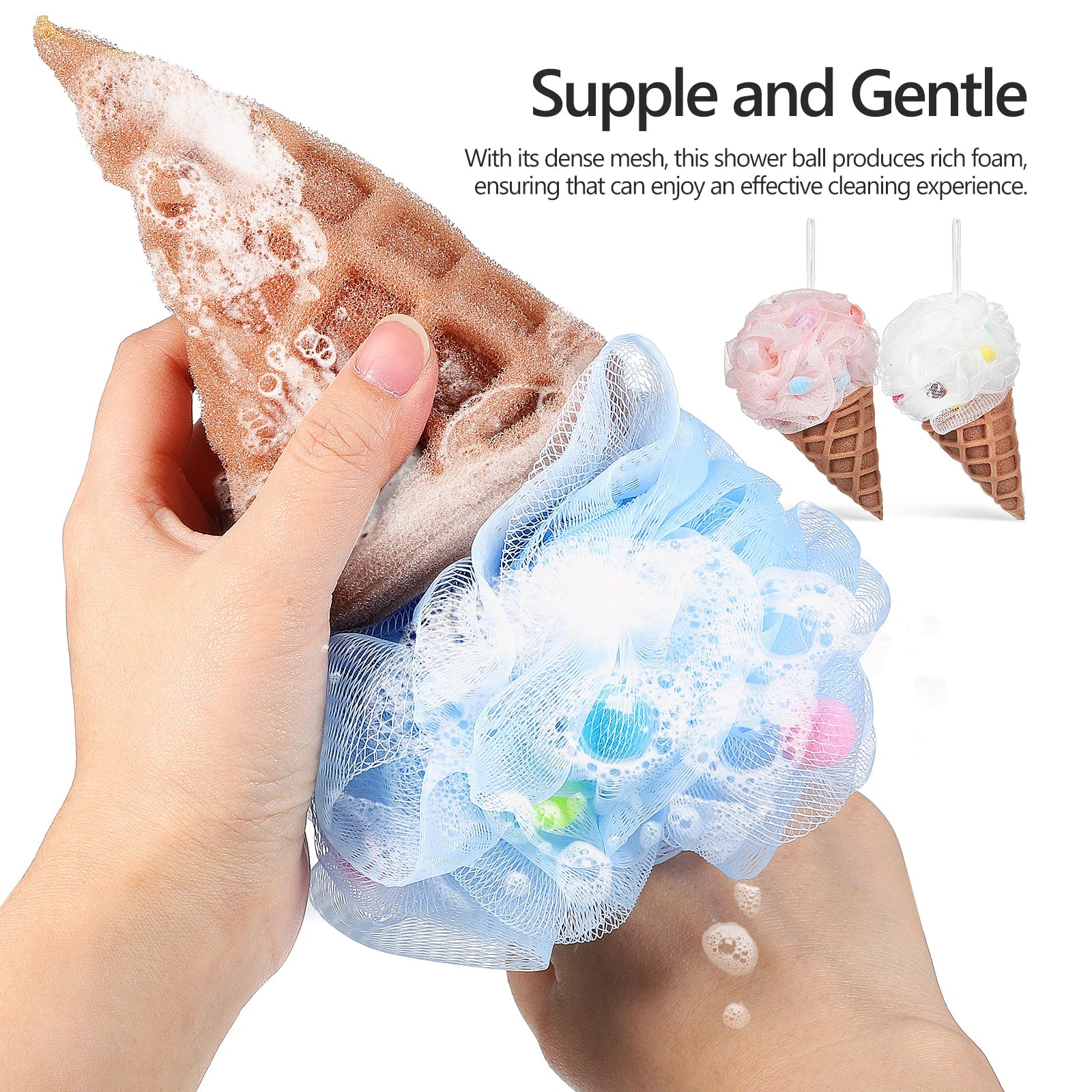 3Pcs Kids Loofah Ice Cream Bath Ball Toddler Shower Sponge Soft Foaming Shower Puff Body Scrubber Kids Loofah Bath Sponge