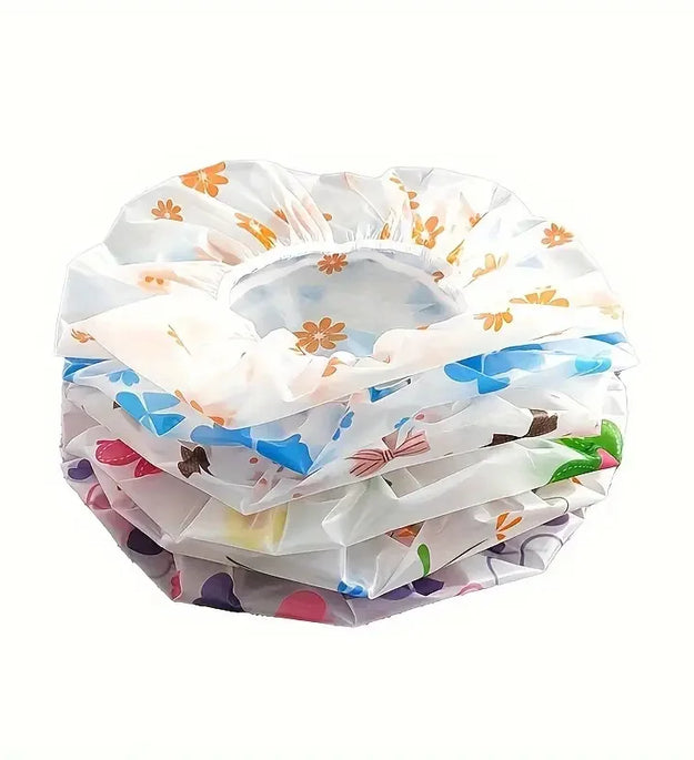 Set of 4 Adjustable Printed Shower Caps, Waterproof and Reusable with Elastic Band for Women's Spa Salon