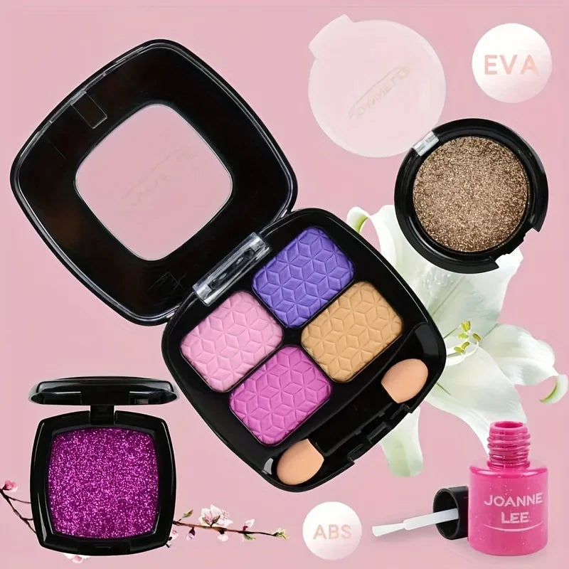 False makeup set, 13 pieces of non-toxic toy cosmetics set, with eye shadow palette, lipstick, applicator, makeup bag, Christmas