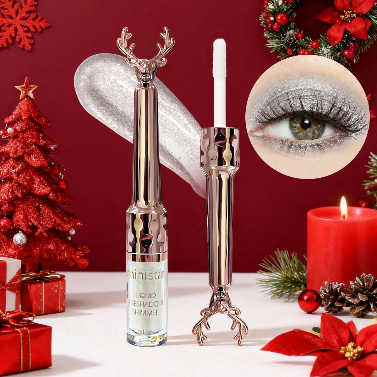 Christmas Limited Liquid Antler White Glitter Eye Shadow Lasting Color Easy Makeup Eye Makeup Holiday Gift
