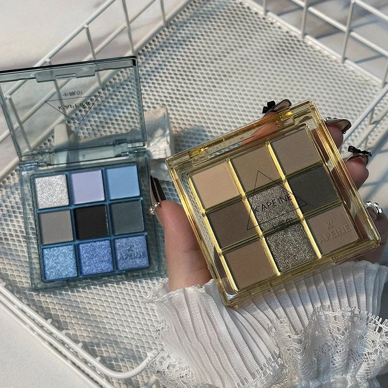 9 Colors Dark Punk Smoked Eyeshadow Palette Blue Black Pearl Matte Eye Shadow Makeup Palette Brightening Shimmer Lying Silkworm