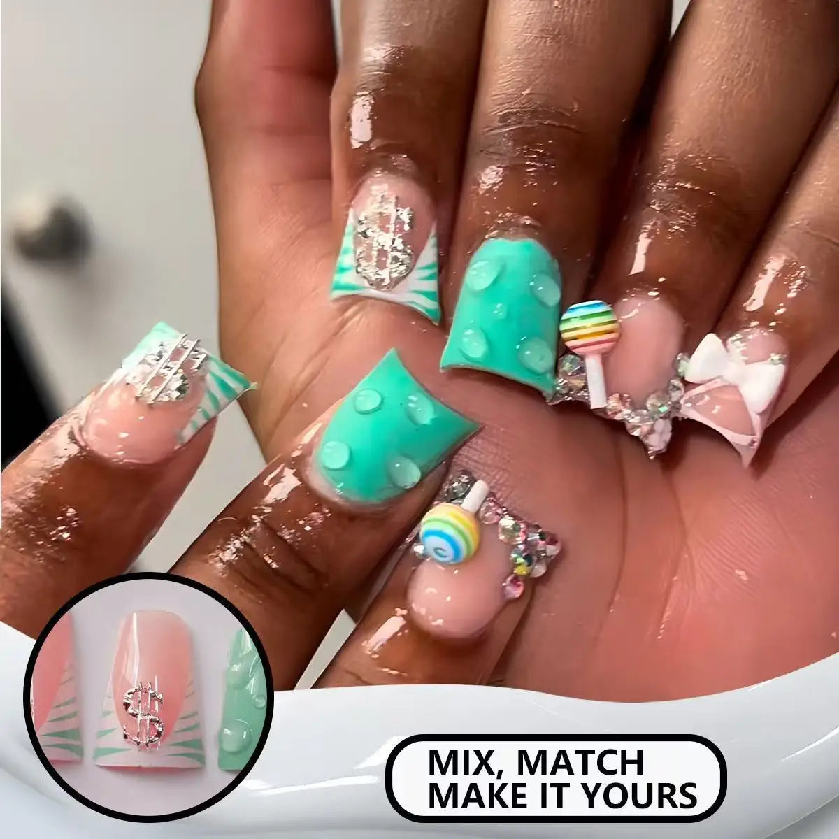 24pcs Nude Pink Sweet Fake Nails Short Duckbill Leopard Print French False Nails With 3D Bowknots Butterfly Cherry Press On Nail