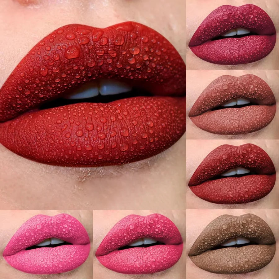 10 pcs/set Nude Lip Gloss Matte Velvet Lipstick - Matte Finish & Long-Lasting，Velvet Lip Gloss Gift Box, Halloween Stage Makeup