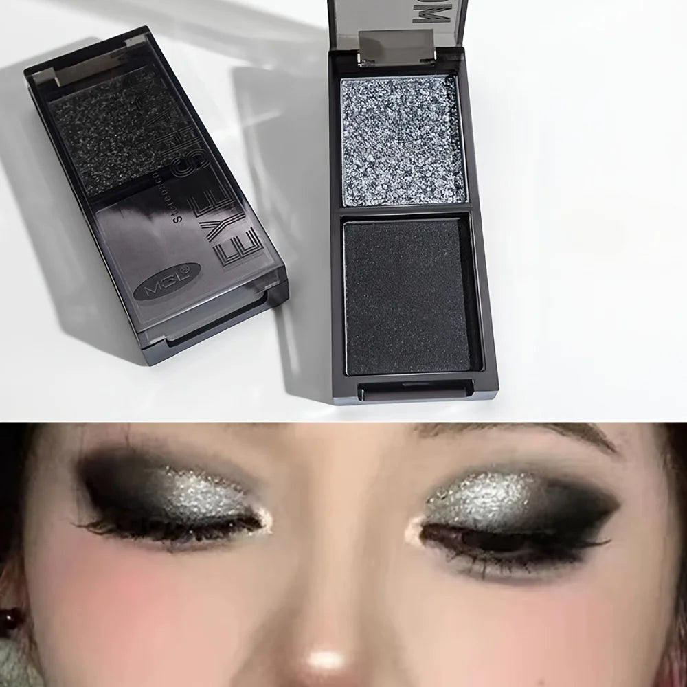 2-Color Red Black Smoky Eyeshadow Palette Matte & Shimmer Waterproof Dark Punk Halloween Makeup Glitter Pigment for Eyes