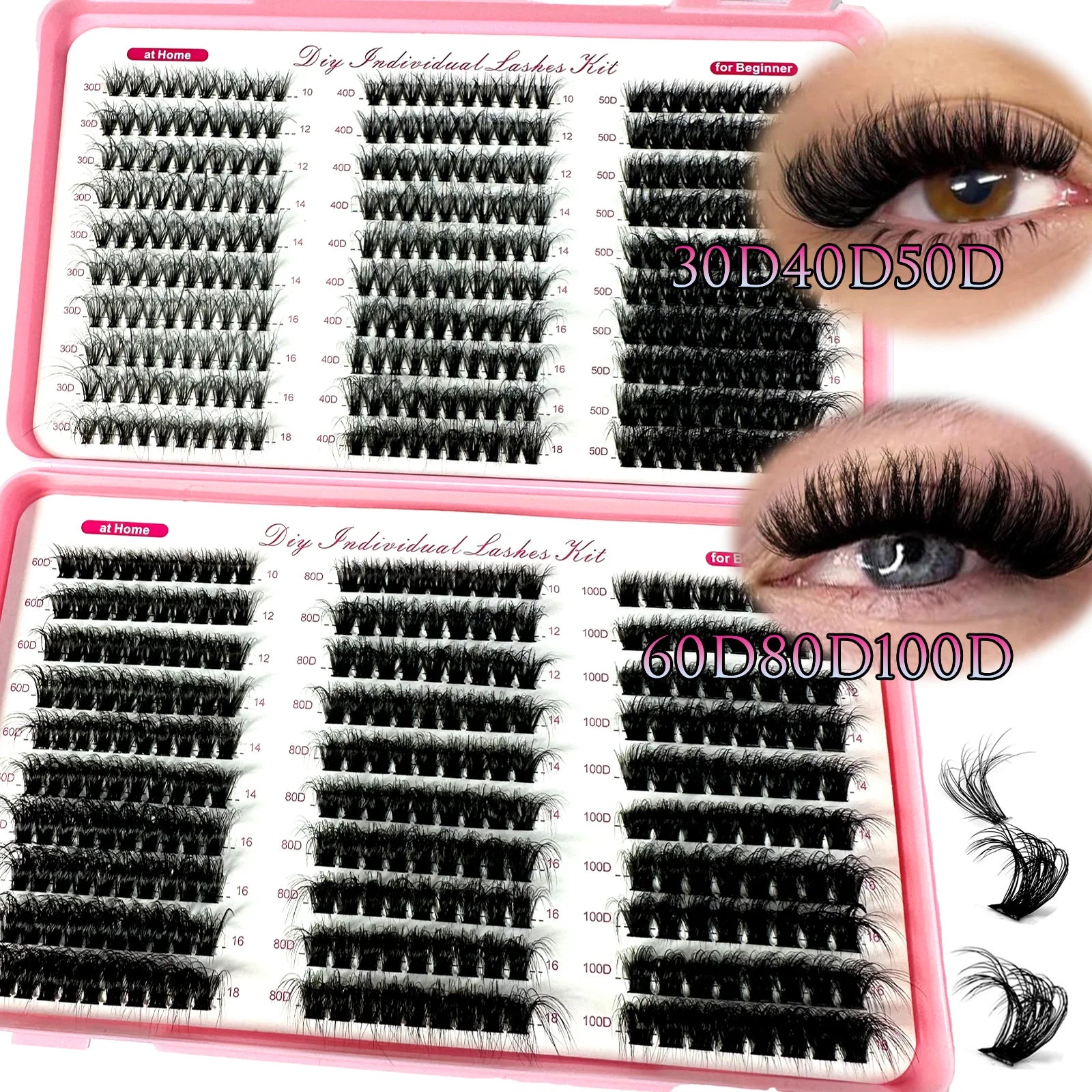 Spikes Lash Individuals Volume Eyelash Clusters D-Curly Lash Clusters Kit 10-20MM DIY Eyelash Extensions,6 Styles Lash Clusters