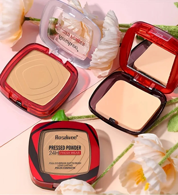 Matte Full Coverage Pressed Powder Foundation With Puff Applicator, 24H Fresh Wear Matte Weightless Finishing Powder Makeup