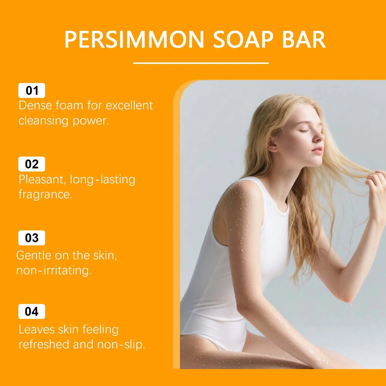 Persimmon Fresh Bath Soap Gentle Care Nourishes and Moisturizes Skin Cleanses Leaves Fragrance Hydrates Beautifies Skin