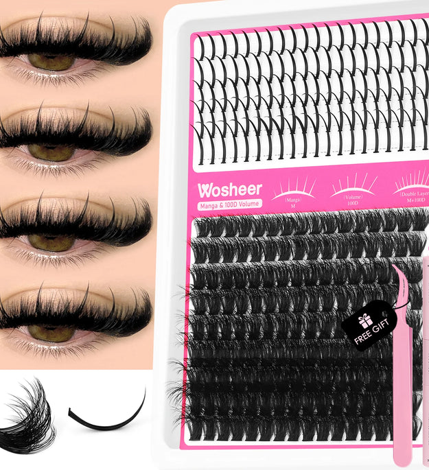 WOSHEER Lash Clusters Kit Lash Spikes Eyelash Clusters Volume Individual Lashes DIY Spiky Lash Extension Manga Clusters Eyelash