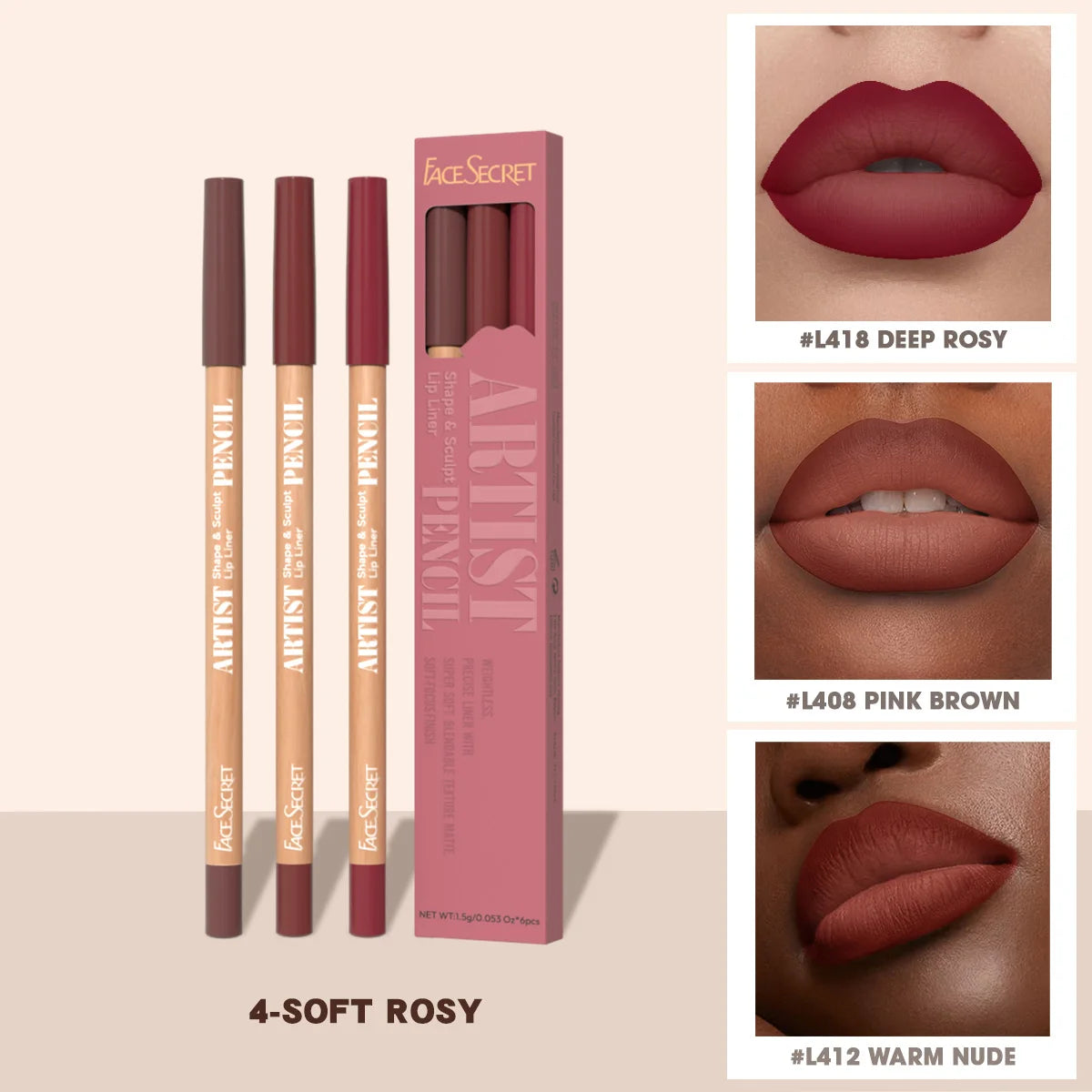 Face Secret 3Pcs Long-Lasting Velvet Lip Liner Matte Lipstick Waterproof Perfect Gift for Christmas Day, Lip Liner Set