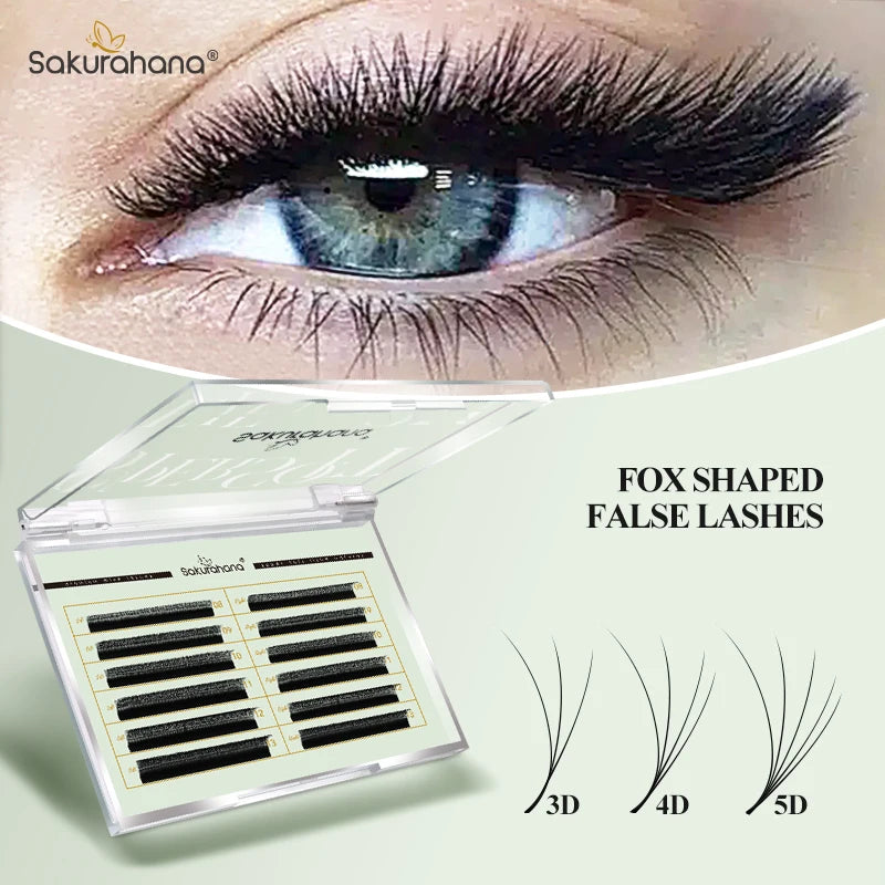 SAKURAHANA Fox 3D 4D 5D Shaped Eyelashes Fibers False Eyelashes Extension Premade Volume Fans Slant Flying False Eyelashes