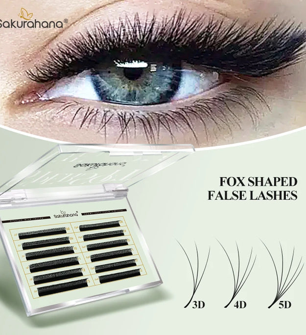 SAKURAHANA Fox 3D 4D 5D Shaped Eyelashes Fibers False Eyelashes Extension Premade Volume Fans Slant Flying False Eyelashes