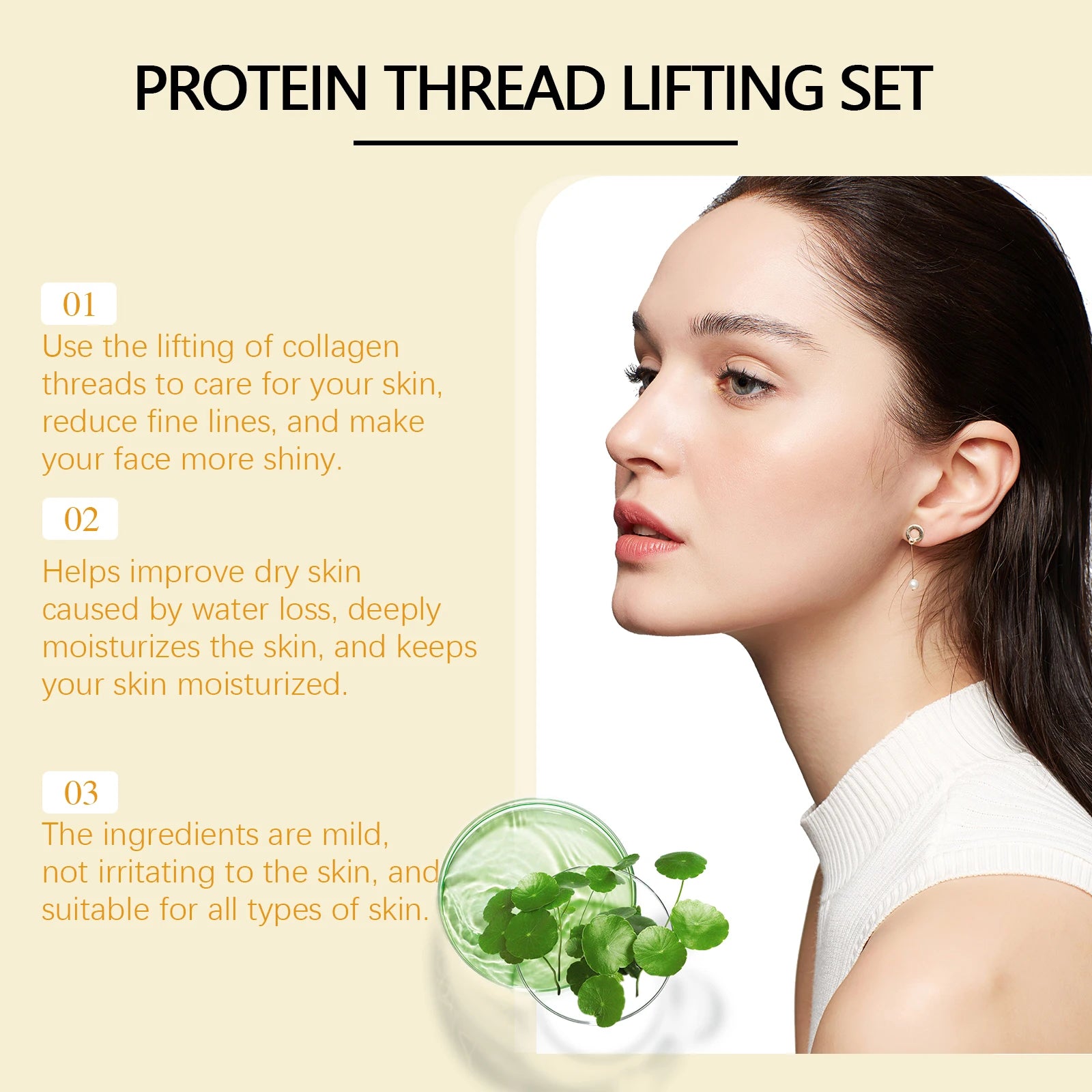 Protein Thread Lifting Set Fade Fine Lines Wrinkle Absorbable Protein Threads Collagen Face Filler Firming Moisturizing Serum