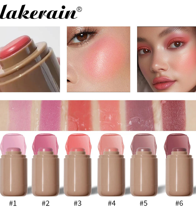 Lakerain 3in1 Cheek Lip Tinted Moistured Blush Stick Waterproof Easy Color Rouge Silky Smooth Blusher Cream Matte Contour Makeup