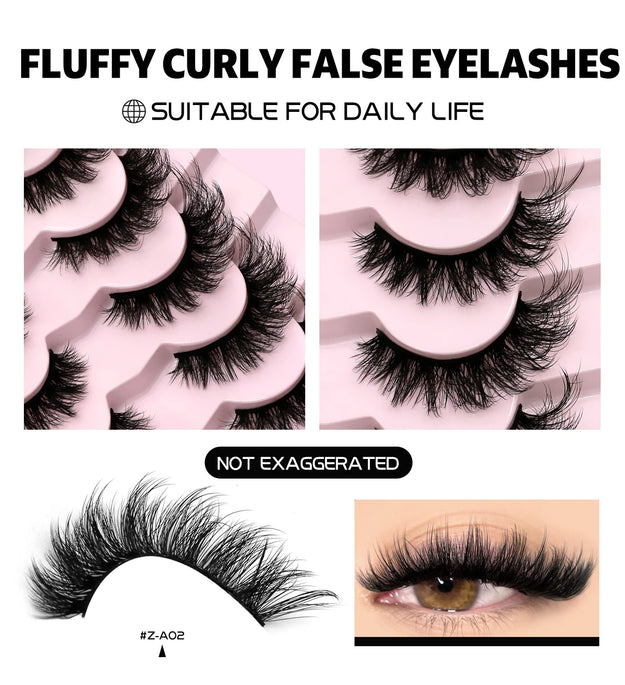 GROINNEYA 3D Mink Lashes Cat Eyelashes Fluffy Wispy Volume Lashes Natural Feathery Effect Lightweight Flexible Band Fake Lashes