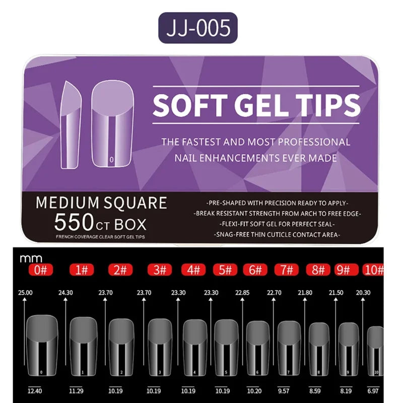 550Piece Medium and short soft gel nail tips Medium Apricot/Coffin Head Full Coverage Matte Extension Tool Acrylic Press-On Nail
