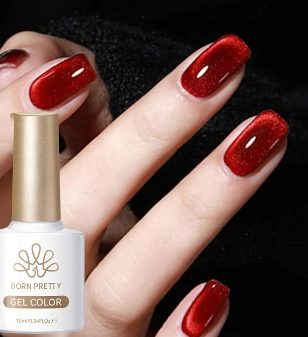 BORN PRETTY 10ml Dark Red Cat Magnetic Gel Nail Polish for Winter Nails DIY Jelly Glass Silver-Light Varnis Semi Permanent