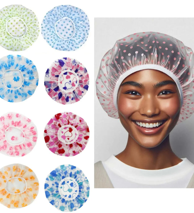 Waterproof Shower Cap Polka Dot Style Bath Hat Reusable Elastic Band Hair Caps Spa Hair Salon Supplies Bathroom Accessories