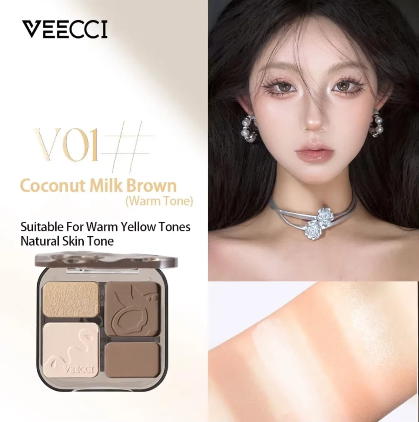 VEECCI 4 Color Contour Palette Powder Matte Shimmer Bronzer Highlighter Brighten  Nude Tones Longlasting Facial  Makeup