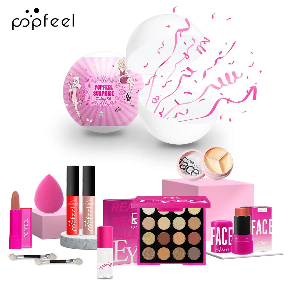 POPFEEL Surprise Makeup Ball Set - 9-Piece Makeup Kit with Eyeshadows and Lipsticks, Perfect Pink Gift for Girls,Ideal Christmas