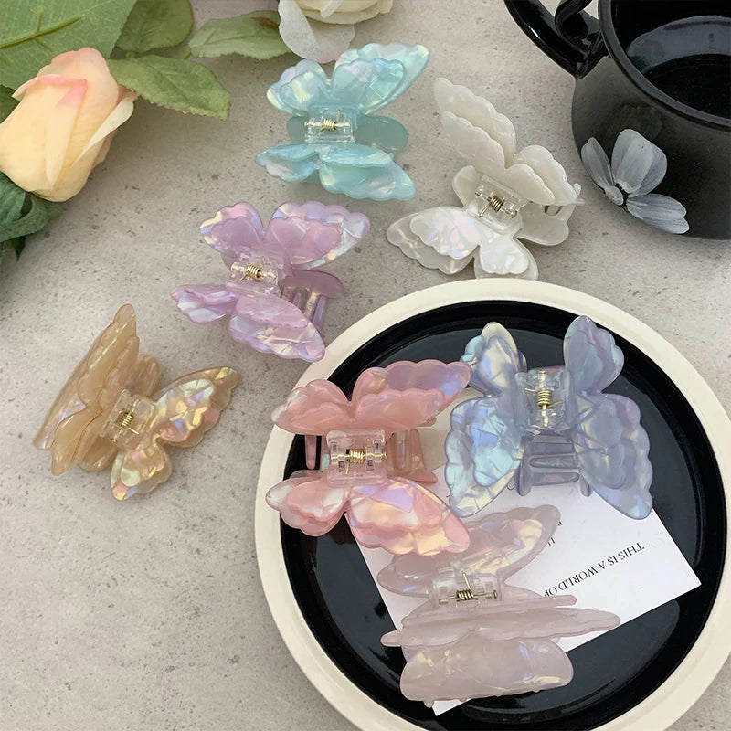 Fairy Butterfly Hair Claw French Retro Acetate Crab Hair Clip Summer Sweet Princess Shark Clip Coiled Hairpin Hair Accessories