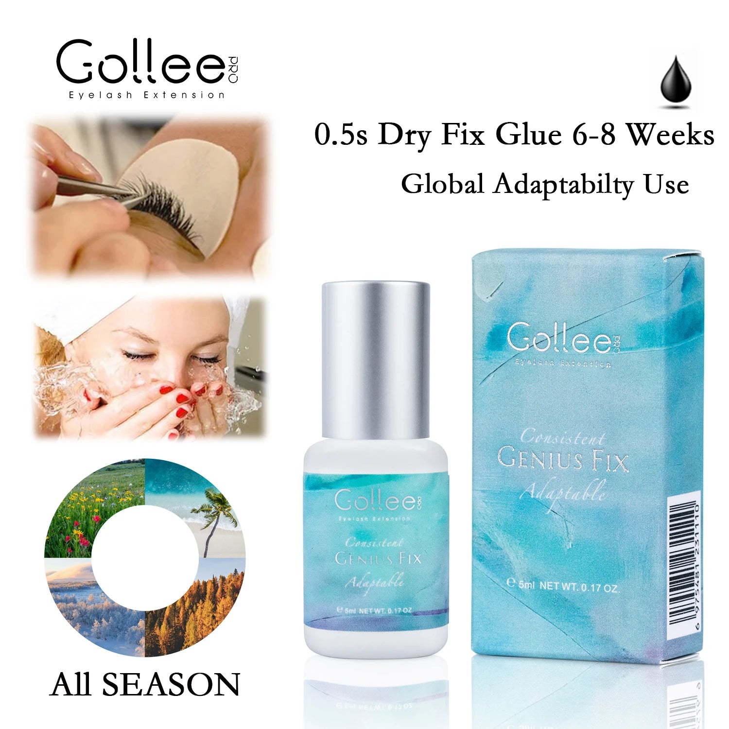 Gollee 1s Dry lash glue Adaptability Use Eyelashes Extension Glue Waterproof 6-8 Weeks Long Lasting Low Smell Super Glue Makeup