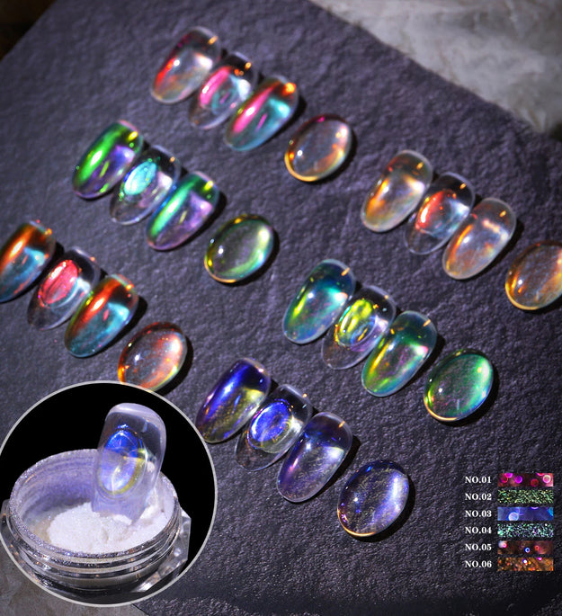 Nail Glitter Aurora Ice Transparent Laser Magic Aurora Rainbow Mirror  Gel Pigment Powder Chrome Nai Charm  Art Decoration Tools