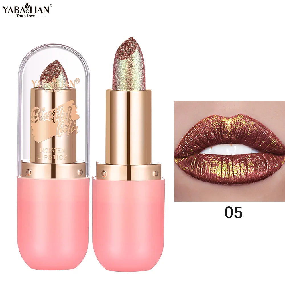 Metallic Violet Chameleon Lipstick Color Changing Matte Glitter Diamond Lipstick Waterproof Pearl Shine Lip Gloss Sexy Makeup