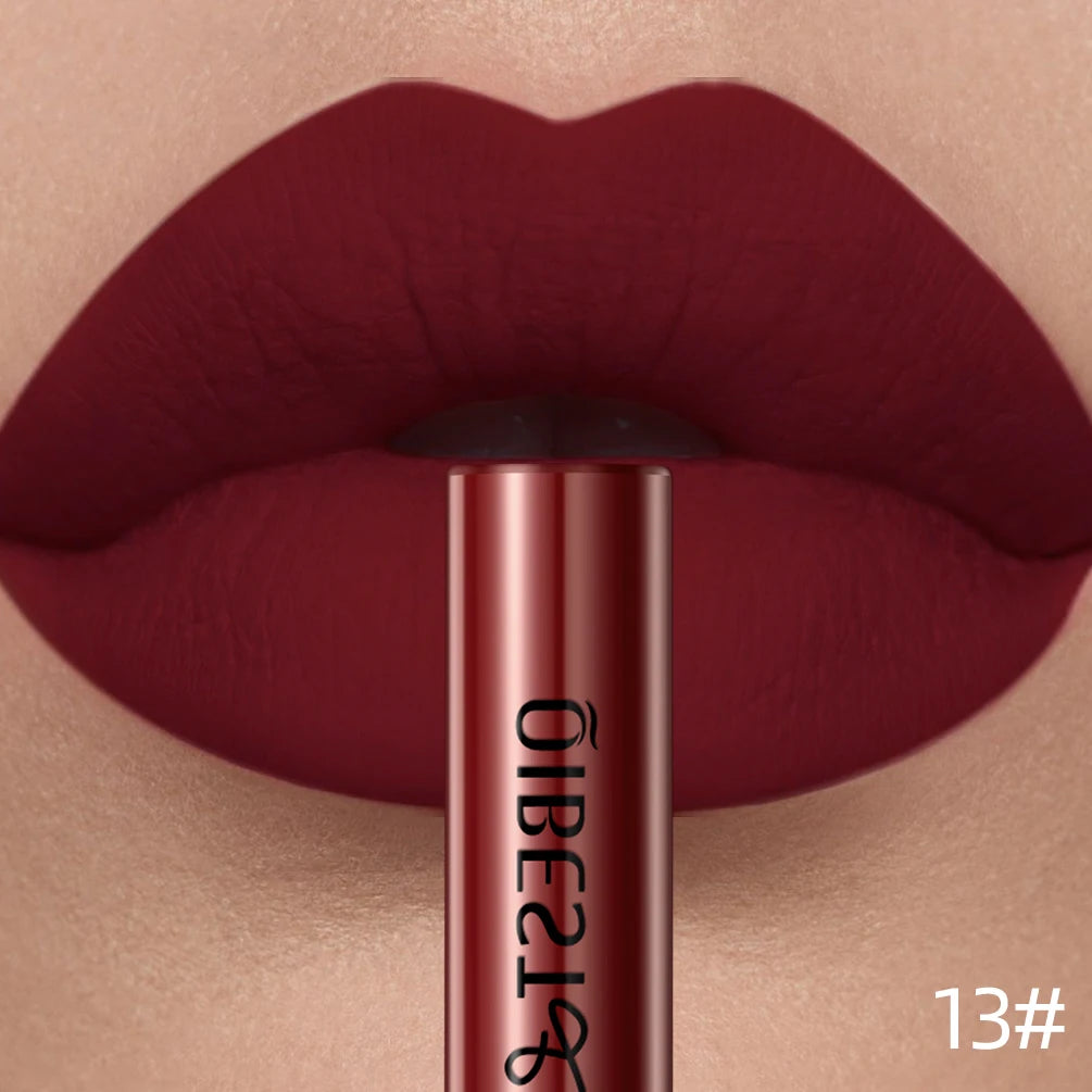 QIBEST Matte Liquid Lipstick Waterproof Long Lasting Velvet Lip Gloss Tint Tube Matte Nude Pigment Red Lipgloss Lips Makeup