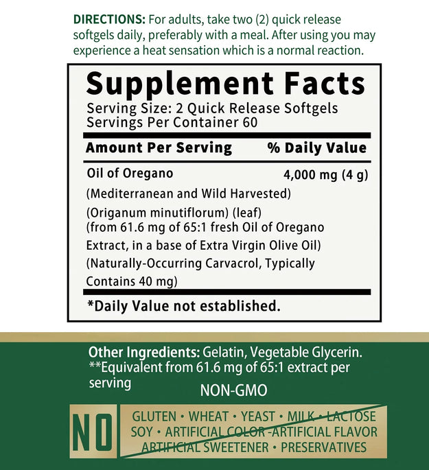 Oil of Oregano 4000mg - Relieves Bloating and Flatulence, Boosts Immunity - BlissFully