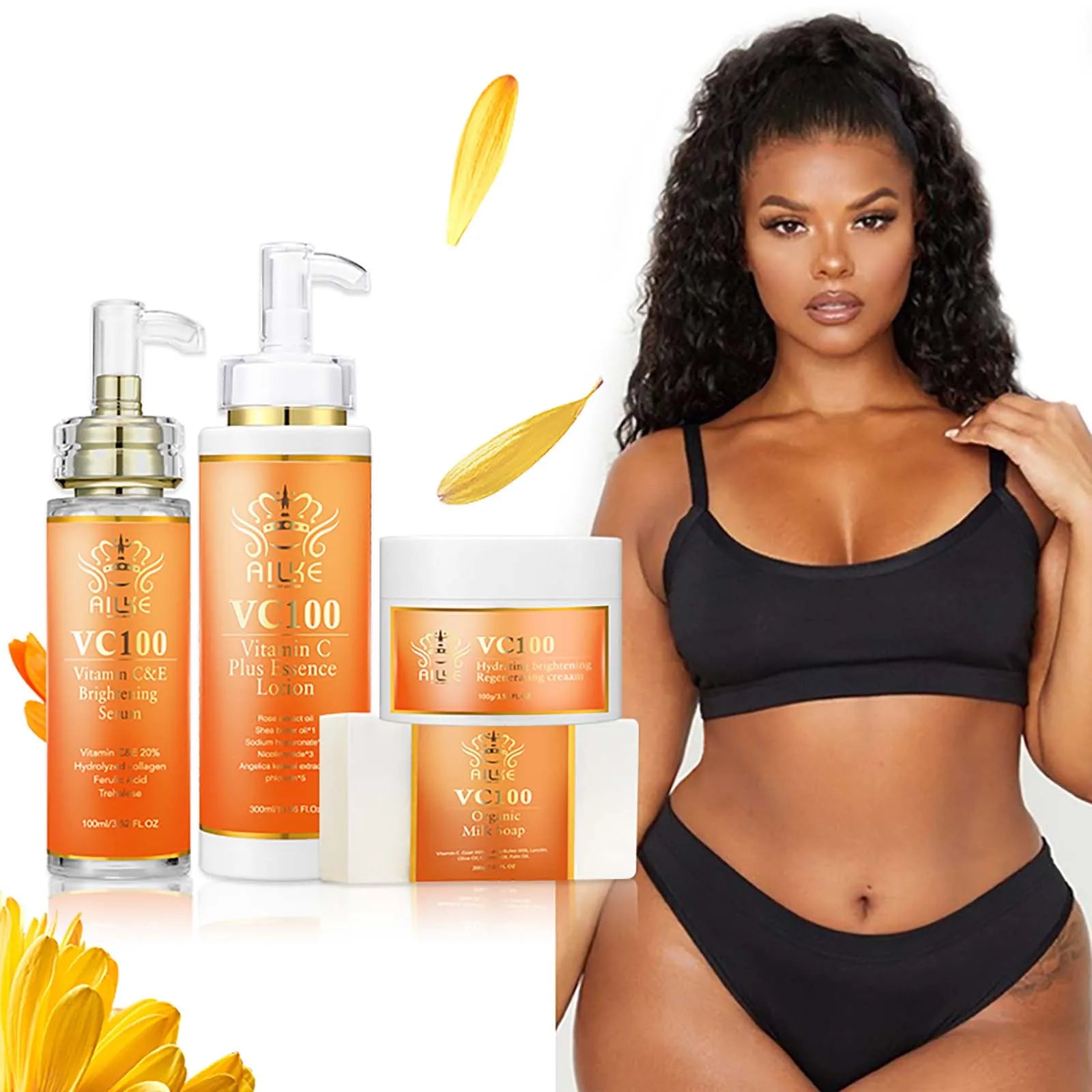 AILKE Vitamin C Whitening Kit For Women, Even Skin Tone, Clean Skin, Moisturizing, Anti Wrinkles, Skin Glowing Beauty Set