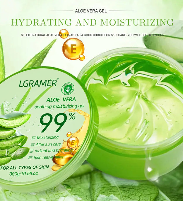 99% Aloe Vera Gel Deep Hydration and Moisturizing Facial Leave-In Gel Shrink Pores Sleep Mask Korean Skincare Products 300g