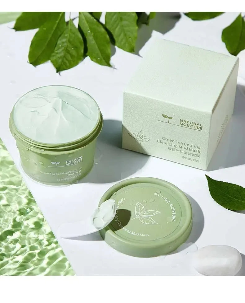 Green Tea Ice Mud Mask Cleansing Moisturizing Oil Control Blackhead Removal Cleansing Mud Mask Applicator Mud Mask 1PCS 120g