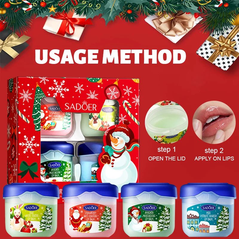 Christmas Gift 4PCS Moisturizing Lip Balm Set, Hydrating Long-lasting Effect Lip Butter Set for Christmas Gifts Valentine's Day