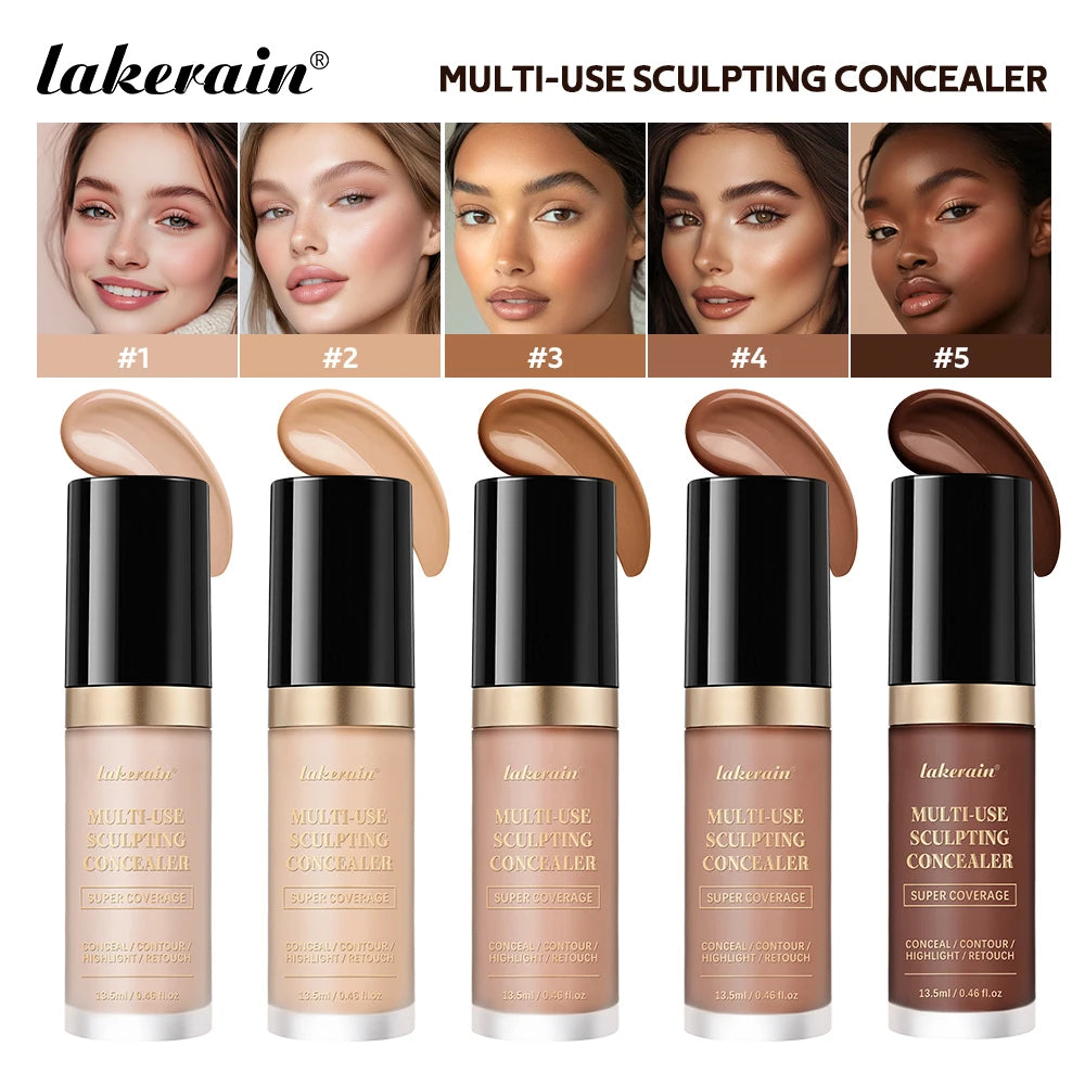 lakerain  5-Color Waterproof Concealer Matte High Coverage Oil-Control Foundation for Acne Scars and Dark Circles Cosmetics