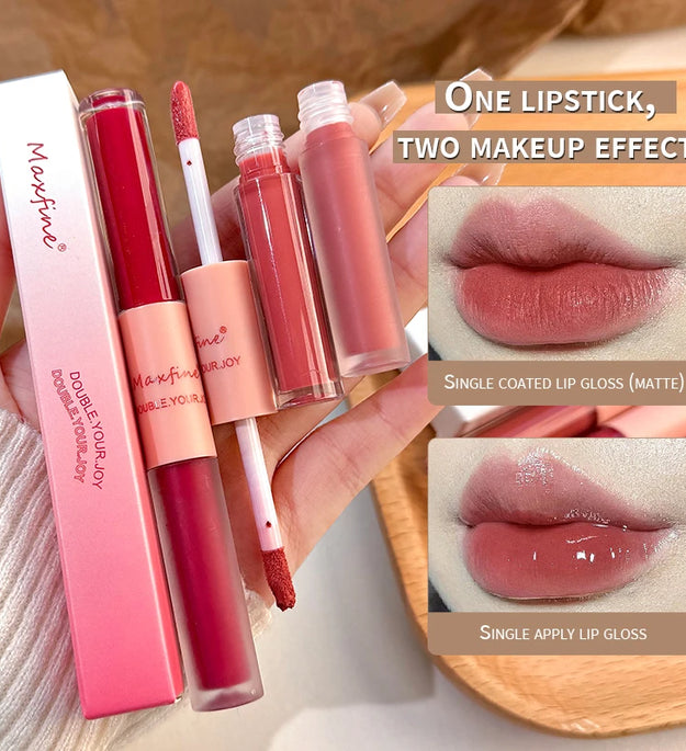 Double End Lip Glaze Full Gloss Mirror And Matte Velvet Long Term Color And Moisture Lip Gloss Anti Stain Cosmetic Lip Glaze