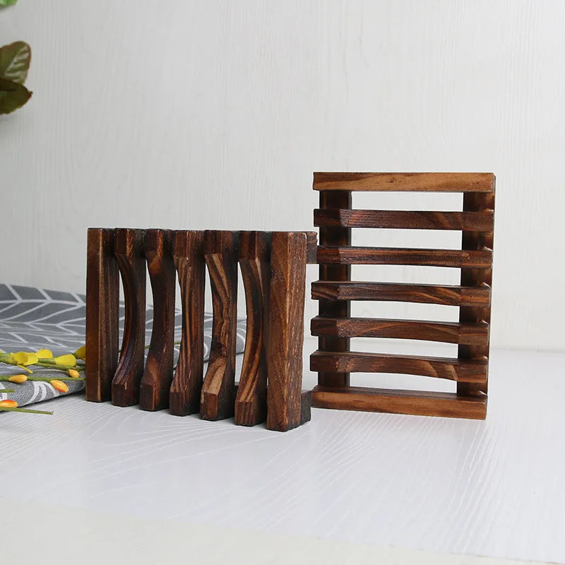 Creative Wooden Soap Holder Drainage Rack Carbonized Bamboo Bathroom Organizer for Shower Shelf Non Slip Soap Tray Ventilation